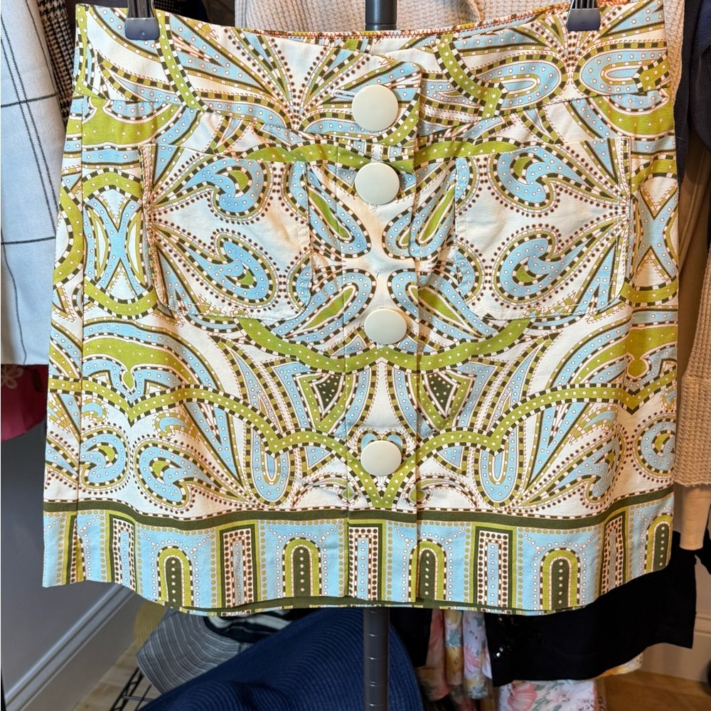 J. Crew Paisley Mini Skirt in Green and Blue